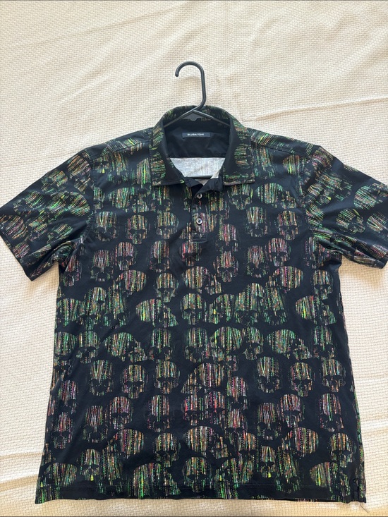 Bugatchi Other - Bugatchi Black Polo with Multicolor Skull Stripe Motif